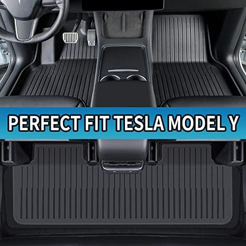 Pedigree 3D podne prostirke kompatibilne sa 2021 2022 2023 Tesla Model Y Custom Crni TPE podne ploče 1. i 2. red zaštita od svih vremena