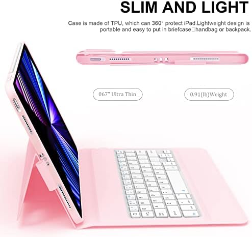 BJCGFVH6 SLIM IPAD futrola sa tastaturom za iPad Air 5. četvrti i za iPad Pro 11 3. 2. Gen, crna i ružičasta