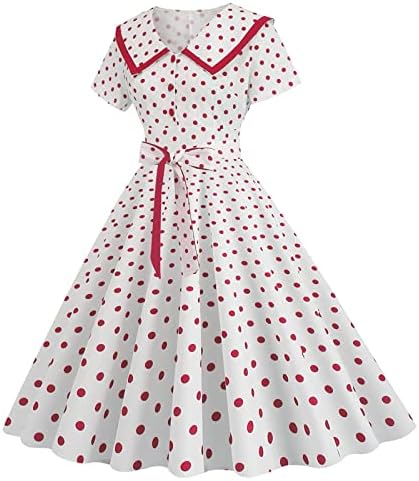 Vintage party haljina za žene polka dot gumb koktel haljina reverkkknot struka Swing haljina elegantne line haljine