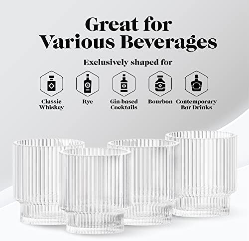 American Atelier Vintage Art Deco žljebovima čaše za piće | rebrasto staklo za koktel, džin, viski, & amp;