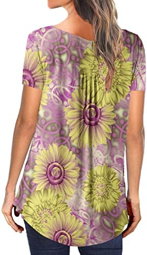 Ženska 2023 ljetna tunika kratkih rukava na vrhu za gamaše cvjetno ispis labavo Flowy majica modna ležerna