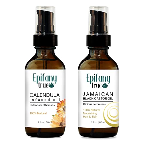 Epifany True Calendula ulje 2oz i Jamajke Crni Castor ulje 2oz Bundle / prirodno / umirujuće hidratantno