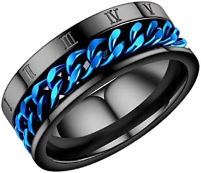 8mm Roman Broj plavi lanac Spinner Prsten Crni Nerđajući čelik Fidget prsten anksiozni prsten za muškarce