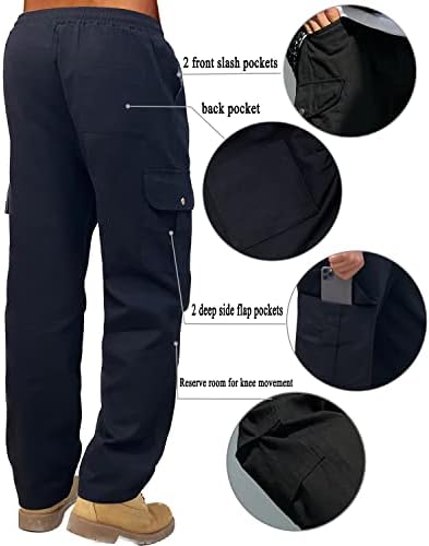 ALLELMS muške široke kargo pantalone sa vezicama elastični struk radne pantalone sa više džepova za planinarenje