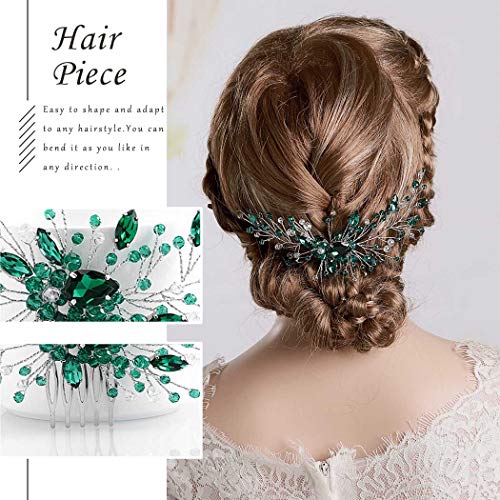Campsis vjenčani češalj za kosu Bridal zeleni kristal dodatak za kosu nevjesta bočni češljevi za glavu za žene nevjeste djeveruše