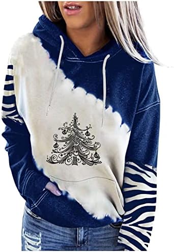 Ženske modne božićne dukseve nacrtavaju pulover Hood Xmas Drvet Dugeashirt Top Zebra Striped bluza s dugim