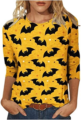 Noć vještica za žene 3/4 rukav okrugli vrat casual vrhovi puckin bat Print majice Trendi labava bluza tunika