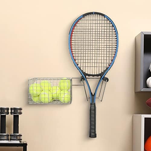 MyGift Wall Monting Chrome Metalna košarica i stalak za teniski reket i skladištenje kuglice, viseće teniske