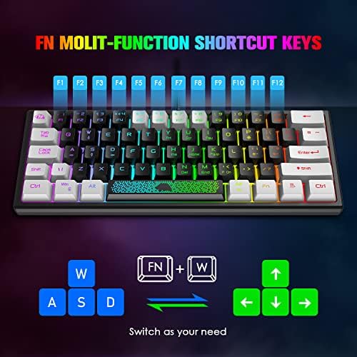 LexonElec K61 60% žičana tastatura i miš za igre,Mini RGB LED Tastatura sa pozadinskim osvetljenjem mehanički
