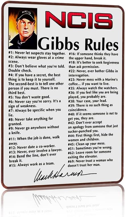 KDLY NCIS Gibbs pravila Leroy Jethro Gibbs Signature Funny 69 pravila Tin Metal znak za Man Cave Shop Bar