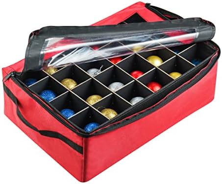 Ornament Storage Box-Red Holiday Organizer - 48 pretinci, 2 tacne & razdjelnici-za Božić sijalice & dekoracije-patentnim