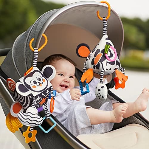 TUMAMA visoko kontrastni oblici igračke za bebe, crno-bijela igračka kolica za auto sjedala za plišane zvekene