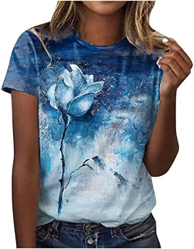 Ženska crewneck vrat za brod pamuk grafički grafički ispisi cvjetni salon top majica za dame Ljeto jesen