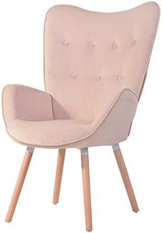 FurnitureR Mid-Century moderna naglašena stolica Otoman Set, Wingback Tufted Button fotelja od baršunaste tkanine presvlake sa nogama od punog drveta stolica za slobodno vrijeme za dnevni boravak, Pink