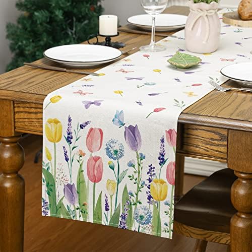 Siilues Spring Summer table Runner, tulipani Spring Summer Table Decorations Colourful Runner for Table