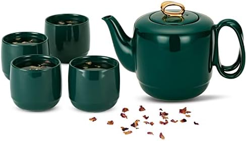 Zens porcelan čajnik s infusicom, 33,8 unci isprepleteni ručka labav čaj 4 šalice seta, luksuzni zlatni ukras čajnik za popodnevni čaj / 1000ml tamno zelena