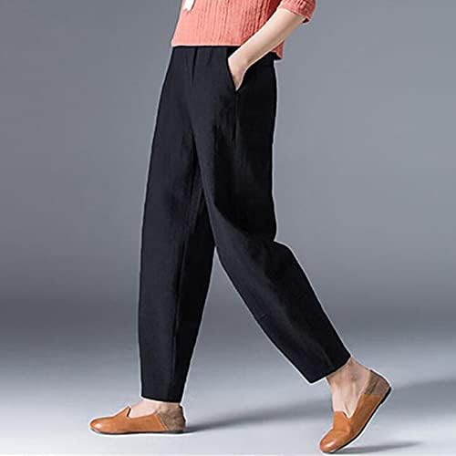 Ležerne ljetne pamučne lanene pantalone za žene labave pantalone sa širokim nogama pantalone sa visokim