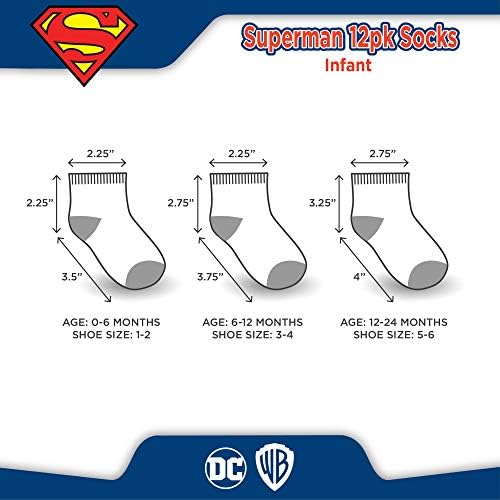 DC Comics čarape za dječake i djevojčice-12 paketa Batman, Wonder Woman, Superman, Liga pravde, Super Girl