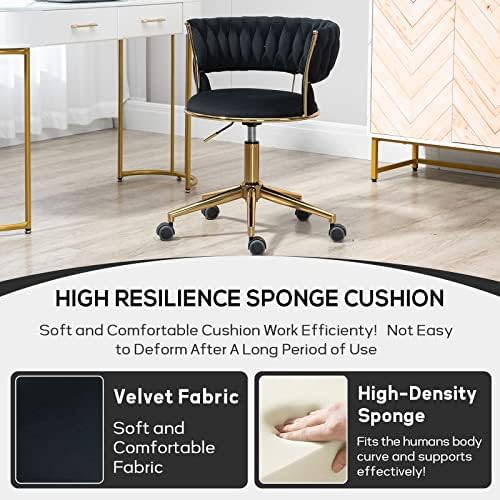 Nioiikit baršunasta kancelarijska stolica sa ručno tkanim naslonom, okretne stolice za zadatke od 360° i
