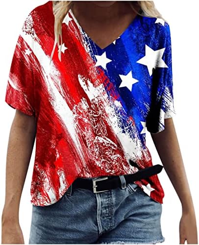 Zapadne majice za žene Američka zastava Tips V izrez kratki rukav majica 4. jula Bluze za nezavisnost