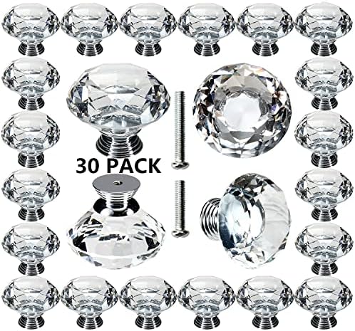 Pozean 30 paketirača ormara, 1,57INCH 40 mm Kristalni ručici za komore, ladicu, ormar sa dvije različite