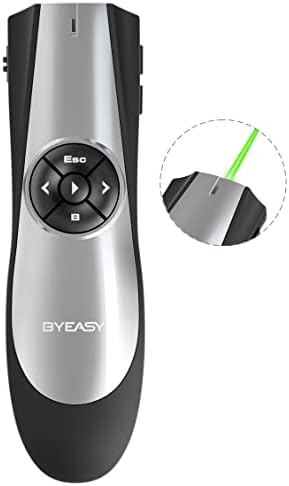 BYEASY Presentation Clicker sa zelenim laserom i kontrolom jačine zvuka, RF 2.4 GHz Wireless Presenter Remote