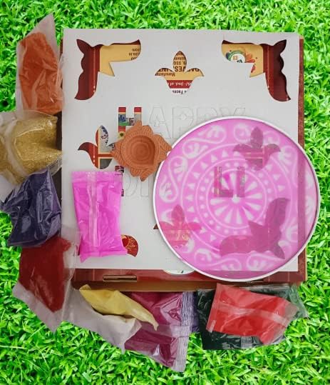 Diwali Rangoli Kit za alat | 12 boja + 1 Rangoli Outliner + Dot & Spread Rangoli proizvođač, višebojni