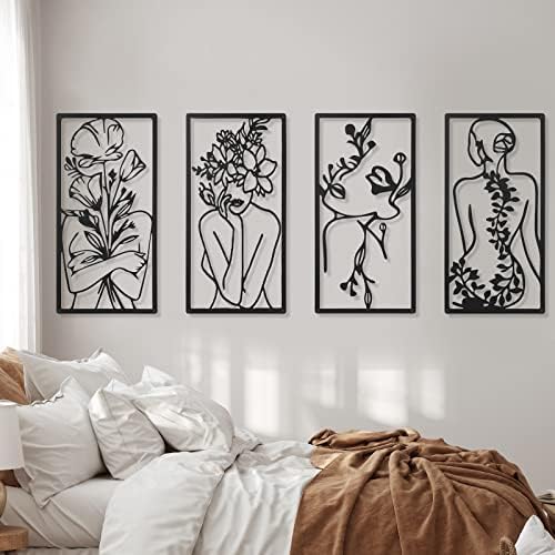 4 kom metalni minimalistički apstraktni žena zidna umjetnička linija crtanje zidne umjetnosti dekor minimalistička