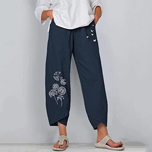 Ljetne Ležerne pamučne platnene pantalone za žene labave pantalone sa ravnim nogavicama visokog struka duge