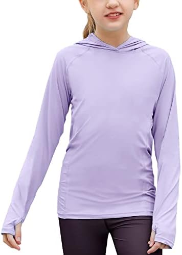 Zaclotre Kids UPF50+ Sun Shirt djevojke Quick Dry Fit odjeća za zaštitu od sunca atletska kapuljača sa rupicama