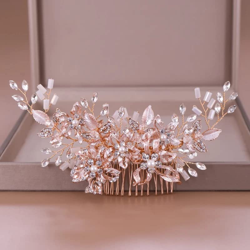 ZJHYXYH Rose Gold Rhinestone vjenčani češalj za kosu oprema za kosu Bridal Crystal Tiara Hair Accessories
