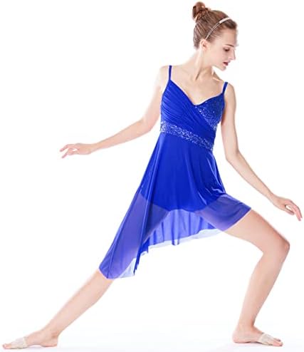 Ellydoor Women Lyrica Moderna baletska haljina Kamisole Skirted Leotard asimetrični tulle Dance kostim