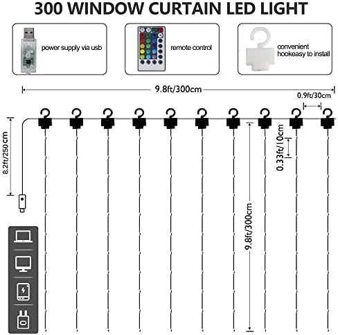 Kućna rasvjeta prozorska svjetla za zavjese, 300 LED RGB 16 boja koja mijenja bajkovita svjetla, 4 načina