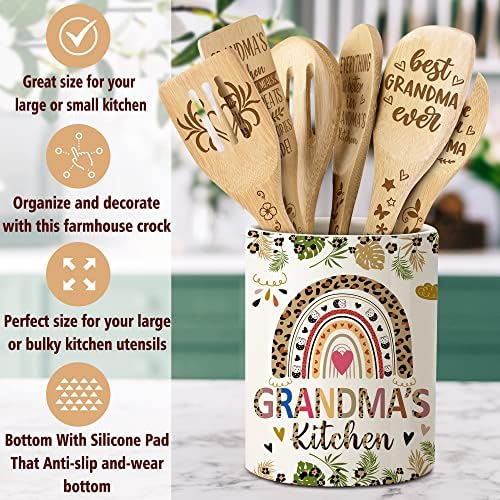 Rabbitable pokloni za baku, keramički držač posuđa za kuvanje sa drvenim kašikama Majčin dan pokloni za