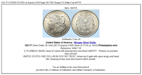 1921 1921 P Sjedinjene Američke Države Stara Aquila Silver $ 1 Dobar nesiguran