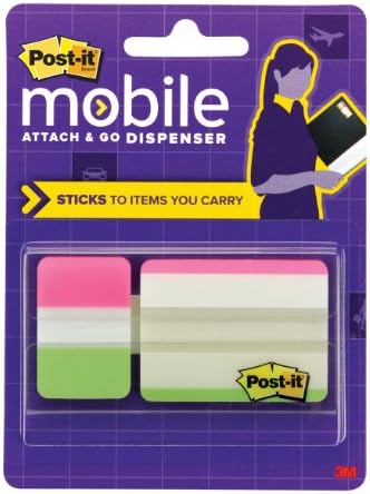 Post-it mobile Attach & Go Tabs dispenzer, 2 in x 1.5 in i 1 in x 1.5 In Tabs, Lime and Pink, 24 / Pk