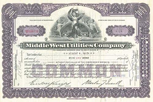 Middle West Utilities Co. - Certifikat Zaliha