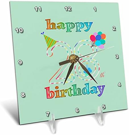 3drose sretan 28. rođendan, Cupcake sa svijećom, balonima, šeširom. - Stoni Satovi