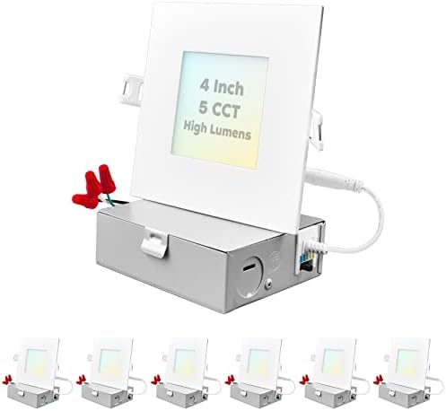 LUXRITE 4 inča Ultra tanko kvadratno LED ugradno svjetlo sa J-kutijom, 12w, 5 boja po izboru 2700K-5000k,