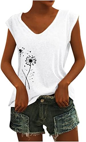 Pamučni maslačak bez rukava 2023 cvjetna grafička osnovna bluza Tshirt za žene ljetna jesen duboka košulja