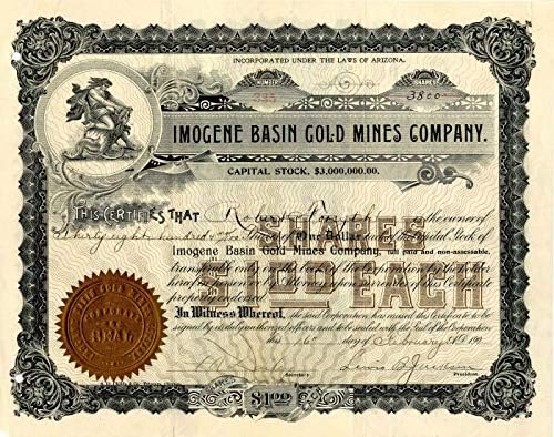 Imogene Basin Gold Mines Co. - Certifikat Zaliha