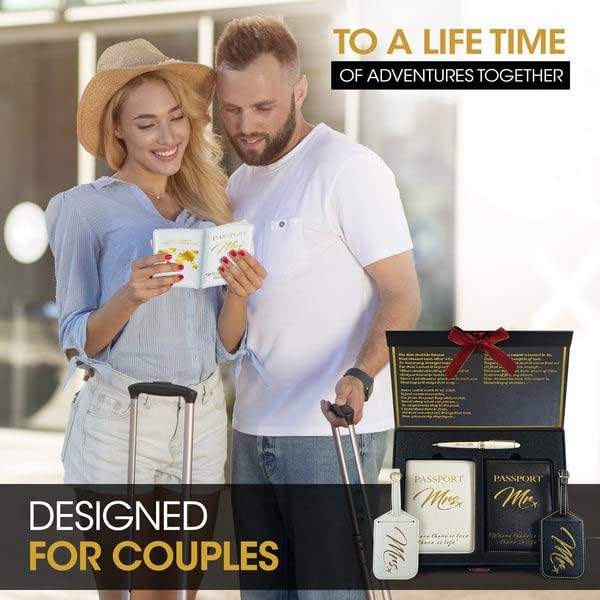 DELUXY Mr and Mrs Luggage Tags & Set držača pasoša - Cool pokloni za svadbeni tuš, vjenčani pokloni za parove