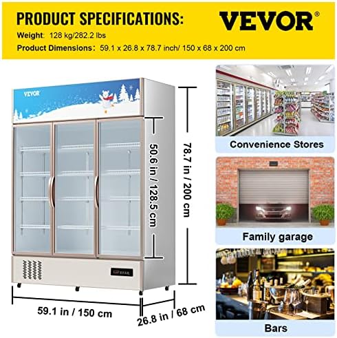Vevorski komercijalni hladnjak, displej frižider uspravni hladnjak pića, staklena vrata sa LED svjetlom