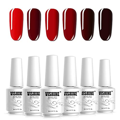 Vishine Red Colors kolekcija Set Gel lakova-pakovanje od 6 boja sjajne završne obrade i dugotrajno, upijanje