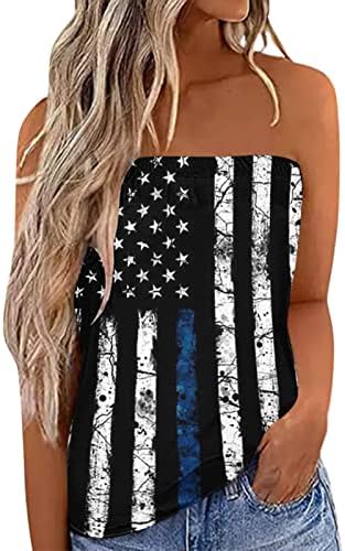 4. jula rezervoar bez naramenica za žene ljeto Casual seksi bez rukava Bandeau cijev Top majica USA Zastava