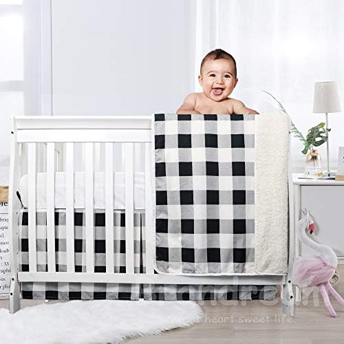 Brandream Bijela crna rasadnička posteljina Buffalo Plaid Neutralna dječja posteljina 3 komadna patchwork