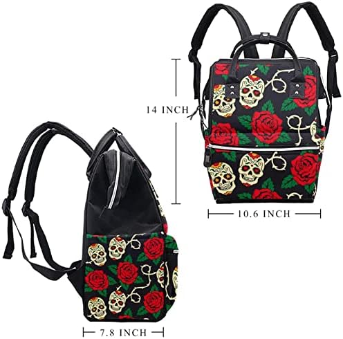 Guerotkr putnički ruksak, vrećice za pelene, ruksak pelena, crvena ruža cvijet ostavlja uzorak lubanje