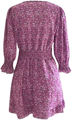 Fragarn Ruched haljine za žene, ženski povremeni modni kratki rukav V izrez šifon cvjetna plastična haljina