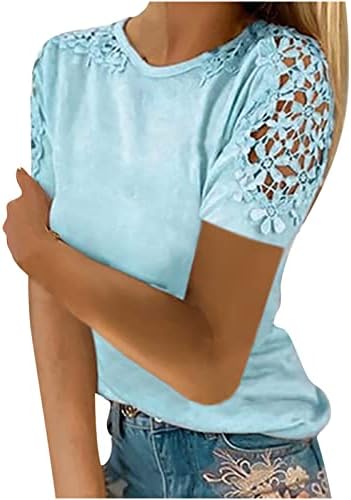 Ženske čipke kratkih rukava s kratkim rukavima Dressy Ležerne prilike pogledajte kroz majicu Ljetne dame vrhove i bluze Poslovna odjeća
