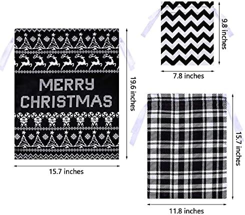 Ruisita 9 komada Božićne tkanine poklon torbe sa vezicama crno-bijele satenske poklon torbe za višekratnu